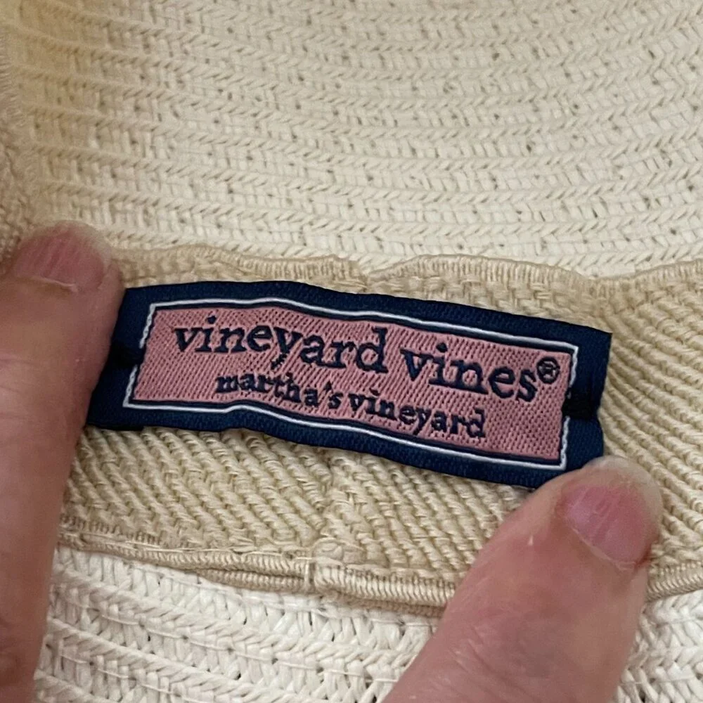 Vineyard Vines White Wide 4" Brim Fedora Sunhat Paper Straw OS Elastic Band - Picture 6 of 7